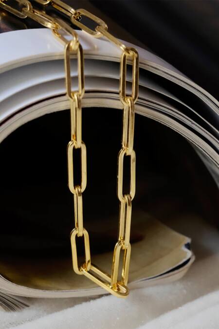 Anushka Jain Jewellery Gold Plated Paper Clip Chain Necklace at Aza Fashions Anushka Jain Jewellery_Gold Plated Paper Clip Chain Necklace_at_Aza_Fashions