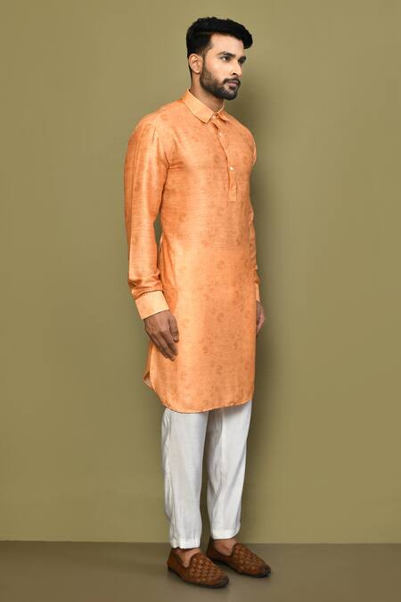 Buy_Arihant Rai Sinha_Orange Satin, Cotton Embroidery Floral Pattern Kurta Set