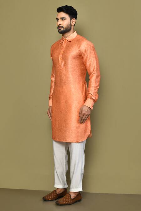 Arihant Rai Sinha_Orange Satin, Cotton Embroidery Floral Pattern Kurta Set_at_Aza_Fashions