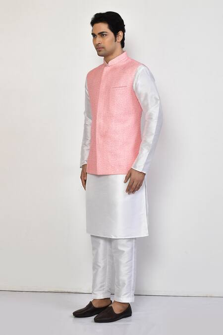 Arihant Rai Sinha_Pink Silk, Cotton Embroidery, Sequins Thread Bundi Set_at_Aza_Fashions