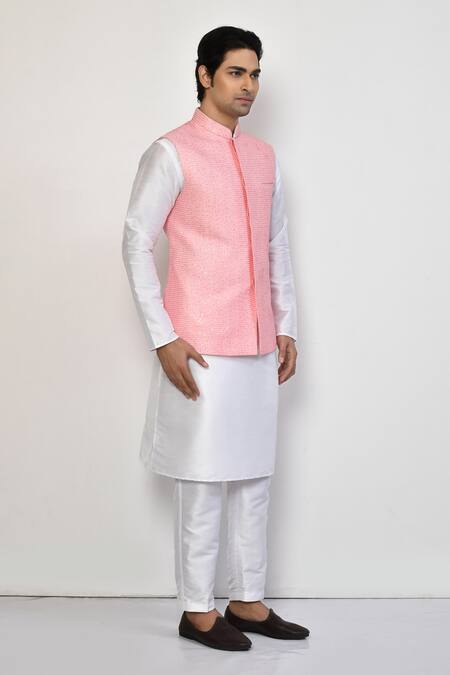 Buy_Arihant Rai Sinha_Pink Silk, Cotton Embroidery, Sequins Thread Bundi Set