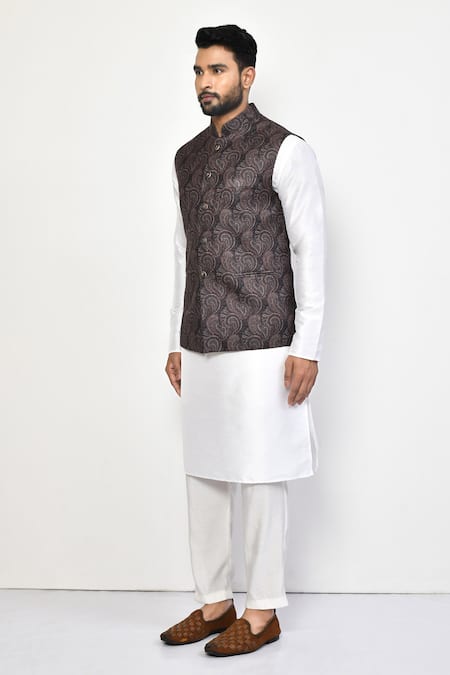 Arihant Rai Sinha_Black Cotton Paisley Print Bundi Set_at_Aza_Fashions