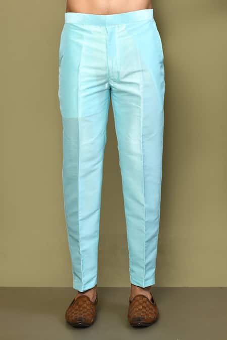 Arihant Rai Sinha_Blue Silk, Cotton Plain Short Kurta Set_Online_at_Aza_Fashions