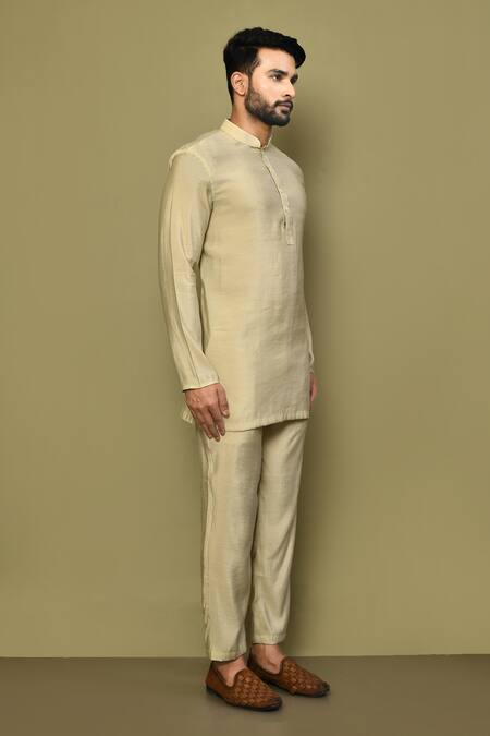 Buy_Arihant Rai Sinha_Beige , Satin Solid Short Kurta Set