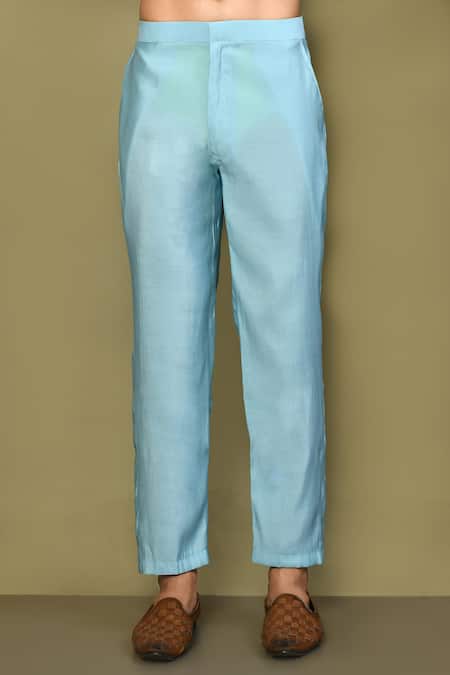 Arihant Rai Sinha_Blue Silk, Cotton Mandarin Collar Short Kurta Set _Online_at_Aza_Fashions