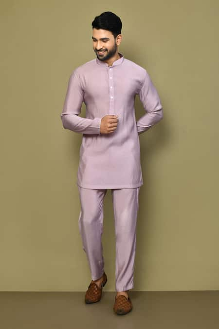 Arihant Rai Sinha Purple Silk Plain Mandarin Collar Short Kurta Set 