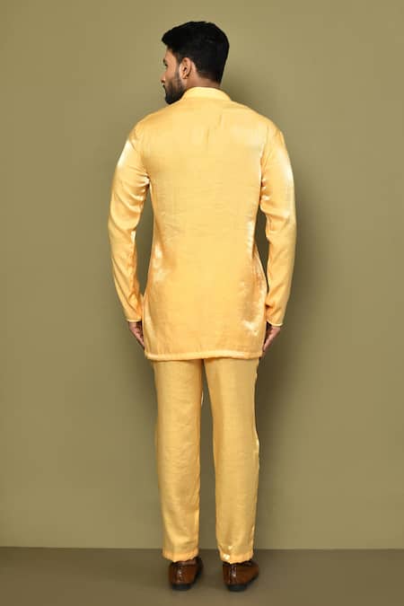 Shop_Arihant Rai Sinha_Yellow Cotton Mandarin Collar Kurta Set _at_Aza_Fashions