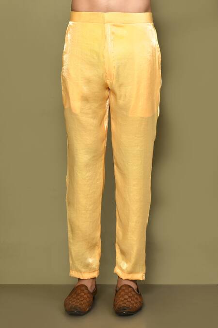 Arihant Rai Sinha_Yellow Cotton Mandarin Collar Kurta Set _Online_at_Aza_Fashions
