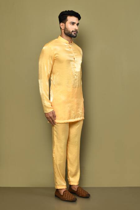 Buy_Arihant Rai Sinha_Yellow Cotton Mandarin Collar Kurta Set 