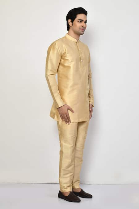 Buy_Arihant Rai Sinha_Gold Silk, Cotton Metallic Short Kurta Set 