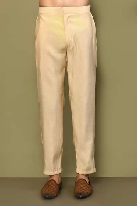 Arihant Rai Sinha_Gold Silk, Cotton Mandarin Collar Kurta Pant Set _Online_at_Aza_Fashions