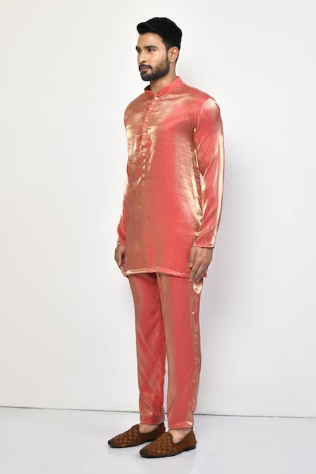 Arihant Rai Sinha_Orange Satin, Cotton Kurta Set _at_Aza_Fashions
