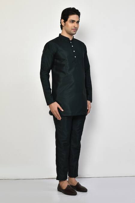 Buy_Arihant Rai Sinha_Black Silk, Cotton Full Sleeve Short Kurta Set 