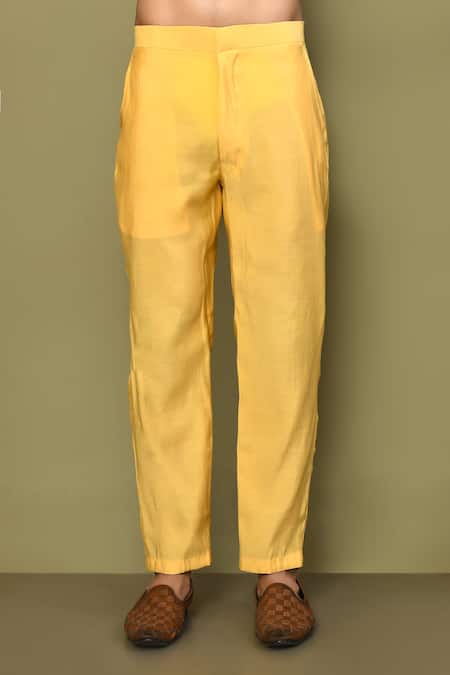 Arihant Rai Sinha_Yellow Silk, Cotton Full Sleeve Plain Kurta Set _Online_at_Aza_Fashions