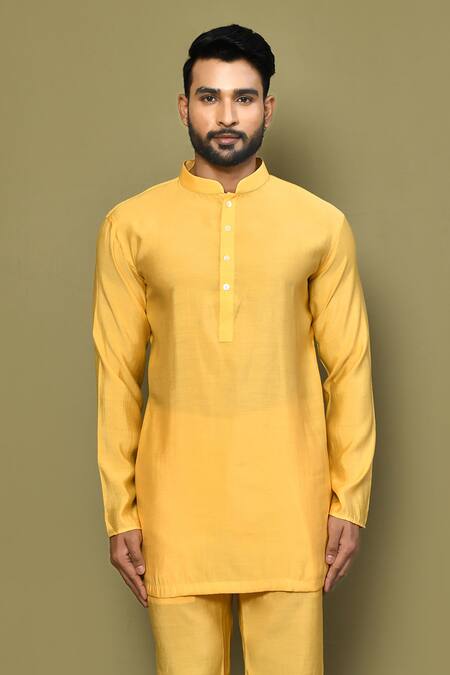 Buy Arihant Rai Sinha Yellow Silk, Cotton Full Sleeve Plain Kurta Set Online at Aza Fashions Buy_Arihant Rai Sinha_Yellow Silk, Cotton Full Sleeve Plain Kurta Set _Online_at_Aza_Fashions