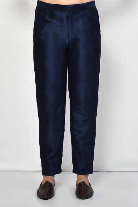 Arihant Rai Sinha_Blue Silk, Cotton Plain Full Sleeve Kurta Set _Online_at_Aza_Fashions