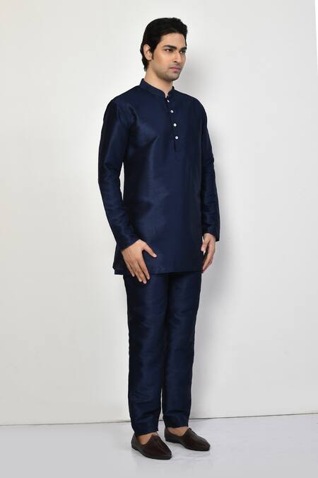 Buy_Arihant Rai Sinha_Blue Silk, Cotton Plain Full Sleeve Kurta Set 