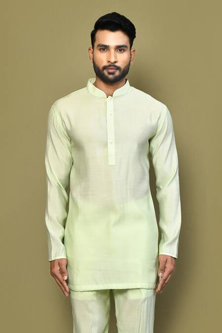Buy_Arihant Rai Sinha_Green Silk, Cotton Solid Full Sleeve Kurta Set_Online_at_Aza_Fashions