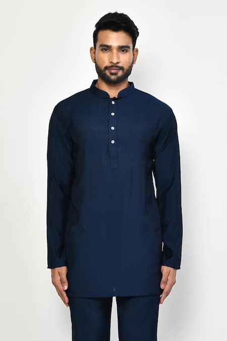 Buy_Arihant Rai Sinha_Blue Silk, Cotton Short Kurta Pant Set _Online_at_Aza_Fashions
