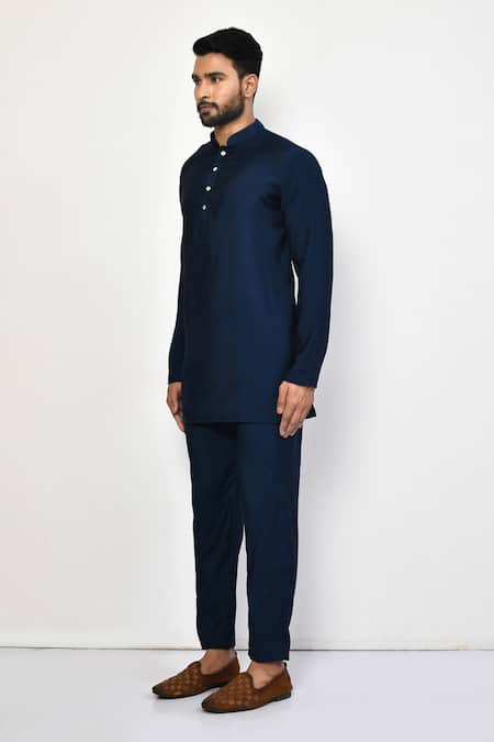 Arihant Rai Sinha_Blue Silk, Cotton Short Kurta Pant Set _at_Aza_Fashions