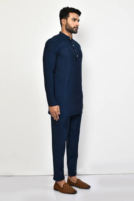 Buy_Arihant Rai Sinha_Blue Silk, Cotton Short Kurta Pant Set 