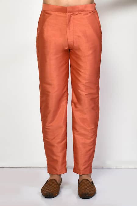 Arihant Rai Sinha_Peach Silk, Cotton Plain Short Kurta Pant Set _Online_at_Aza_Fashions