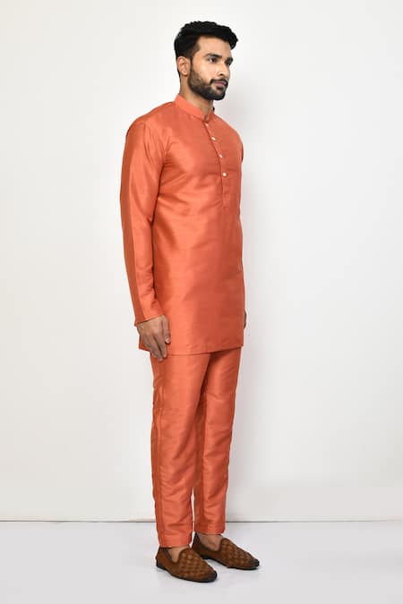 Buy_Arihant Rai Sinha_Peach Silk, Cotton Plain Short Kurta Pant Set 