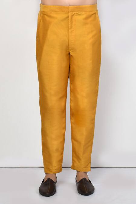 Arihant Rai Sinha_Yellow Silk, Cotton Solid Short Kurta Pant Set _Online_at_Aza_Fashions