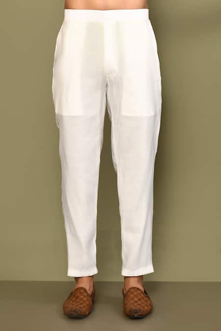 Buy_Arihant Rai Sinha_White Silk, Cotton Straight Short Kurta Pant Set _Online_at_Aza_Fashions