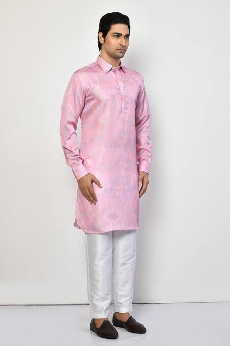 Arihant Rai Sinha_Pink Satin, Cotton Diamond Pattern Long Kurta With Pant_at_Aza_Fashions
