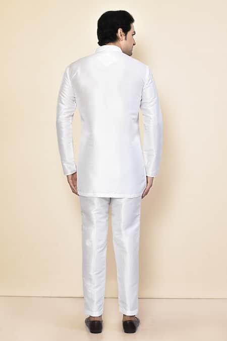 Shop_Arihant Rai Sinha_White Satin Plain Full Sleeve Kurta With Pant _at_Aza_Fashions