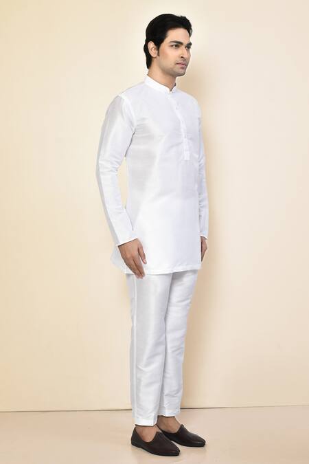 Arihant Rai Sinha_White Satin Plain Full Sleeve Kurta With Pant _at_Aza_Fashions