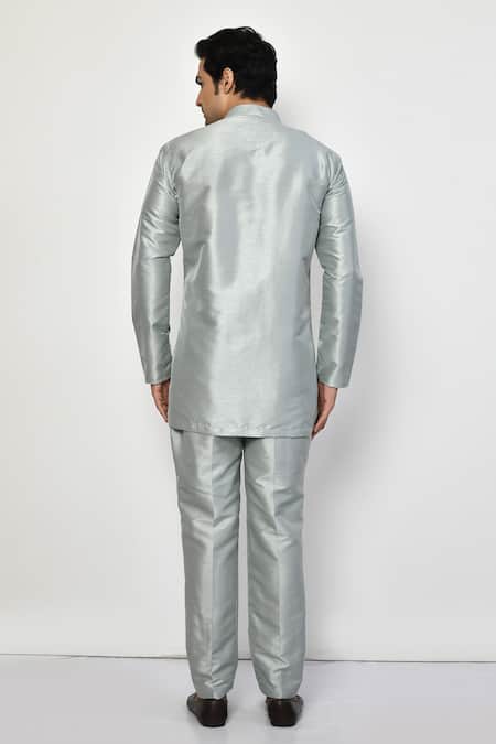 Shop_Arihant Rai Sinha_Grey Silk, Cotton Solid Full Sleeve Kurta With Pant _at_Aza_Fashions