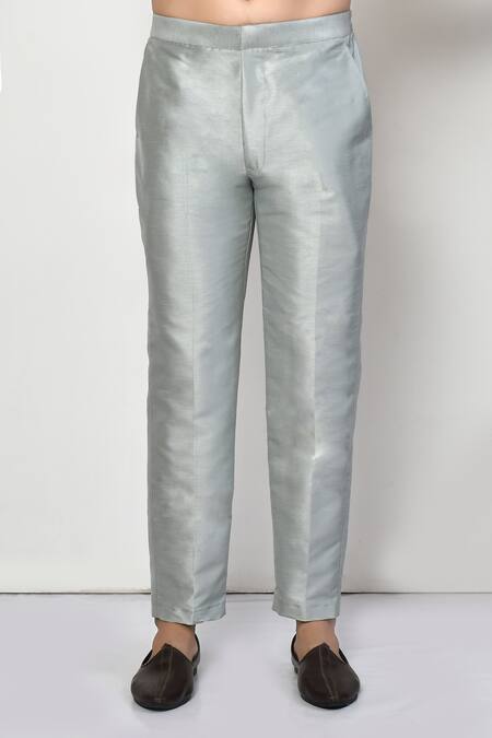 Arihant Rai Sinha_Grey Silk, Cotton Solid Full Sleeve Kurta With Pant _Online_at_Aza_Fashions