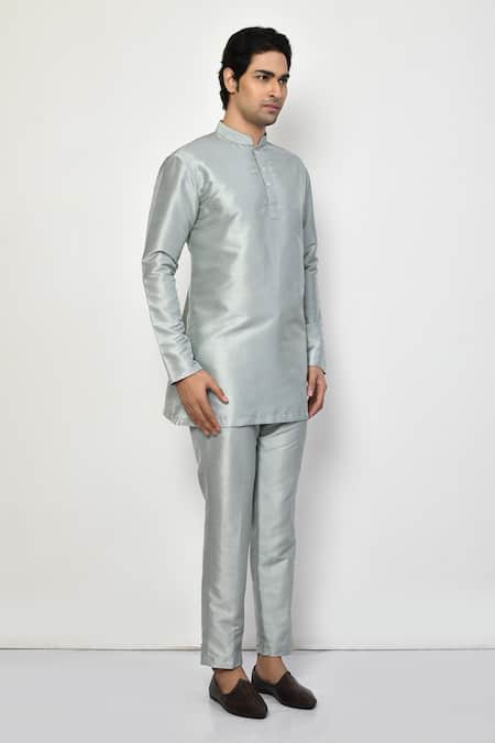 Arihant Rai Sinha_Grey Silk, Cotton Solid Full Sleeve Kurta With Pant _at_Aza_Fashions