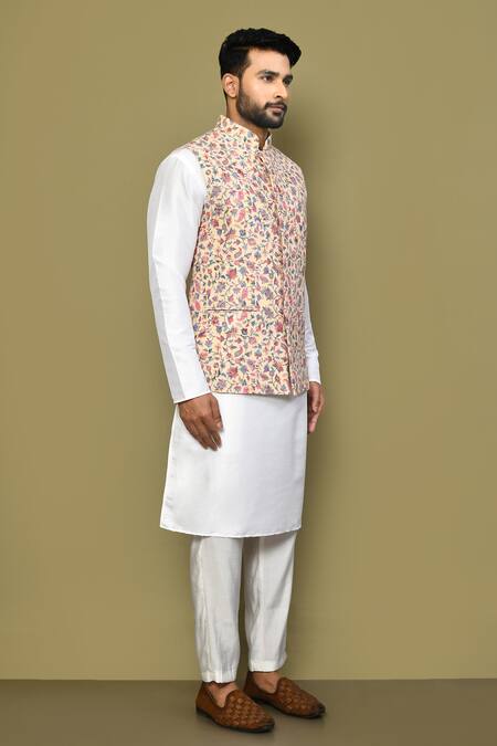 Arihant Rai Sinha_Cream Silk, Cotton Embroidery Floral Blossom Bundi Kurta Set _at_Aza_Fashions