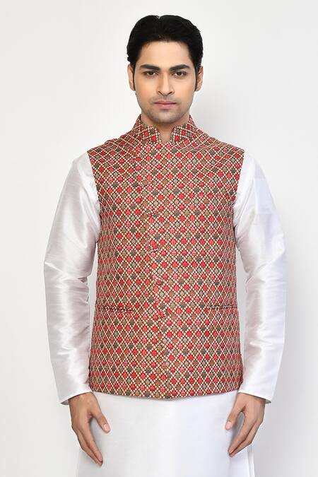 Shop Arihant Rai Sinha Red Cotton Embroidery Miniature Floral Butti Bundi Kurta Set Online at Aza Fashions Shop_Arihant Rai Sinha_Red Cotton Embroidery Miniature Floral Butti Bundi Kurta Set _Online_at_Aza_Fashions