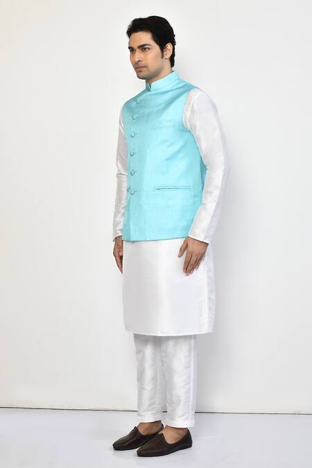 Arihant Rai Sinha_Green , , Plain Bundi Kurta Set_at_Aza_Fashions
