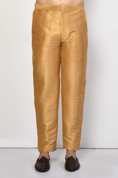 Arihant Rai Sinha_Gold Silk, Cotton Full Sleeve Short Kurta And Pant Set _Online_at_Aza_Fashions