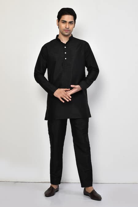 Arihant Rai Sinha Black Silk Plain Straight Short Kurta And Pant Set 