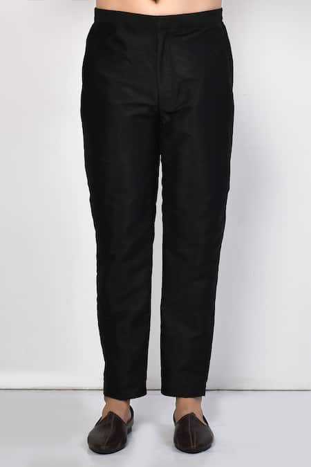 Arihant Rai Sinha_Black Silk, Cotton Plain Straight Short Kurta And Pant Set _Online_at_Aza_Fashions