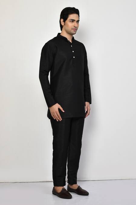 Buy_Arihant Rai Sinha_Black Silk, Cotton Plain Straight Short Kurta And Pant Set 