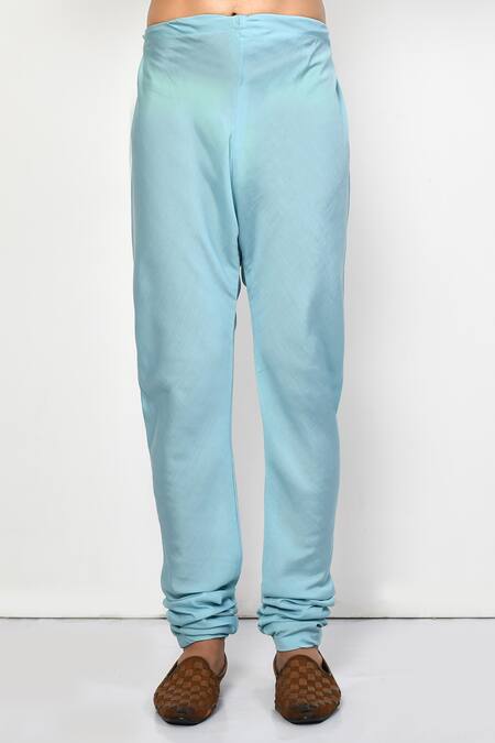 Arihant Rai Sinha_Blue Silk, Cotton Plain Straight Long Kurta Set _Online_at_Aza_Fashions