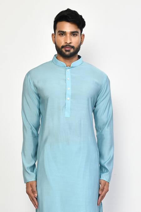 Buy Arihant Rai Sinha Blue Silk, Cotton Plain Straight Long Kurta Set Online at Aza Fashions Buy_Arihant Rai Sinha_Blue Silk, Cotton Plain Straight Long Kurta Set _Online_at_Aza_Fashions