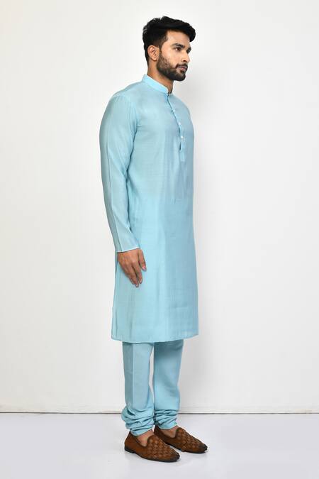 Buy_Arihant Rai Sinha_Blue Silk, Cotton Plain Straight Long Kurta Set 