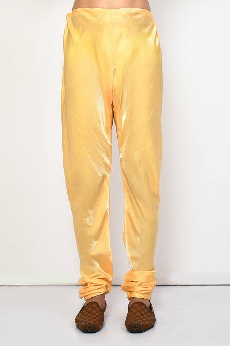Arihant Rai Sinha_Yellow Satin, Cotton Plain Straight Kurta Set _Online_at_Aza_Fashions