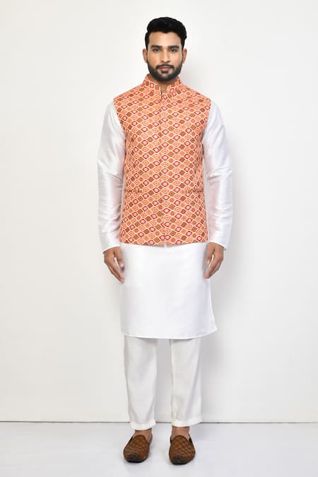 Shop_Arihant Rai Sinha_White Silk, Cotton Full Sleeve Plain Kurta Set_Online_at_Aza_Fashions