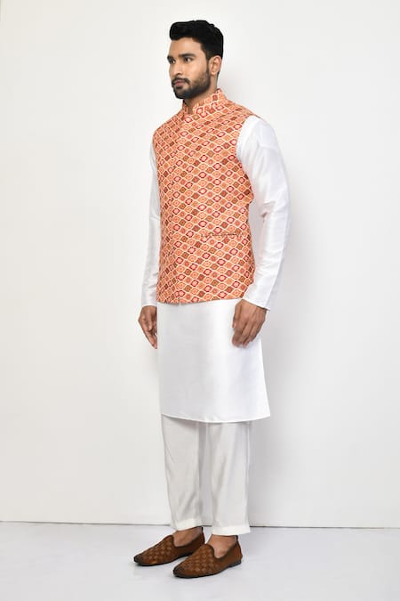 Arihant Rai Sinha_White Silk, Cotton Full Sleeve Plain Kurta Set_at_Aza_Fashions