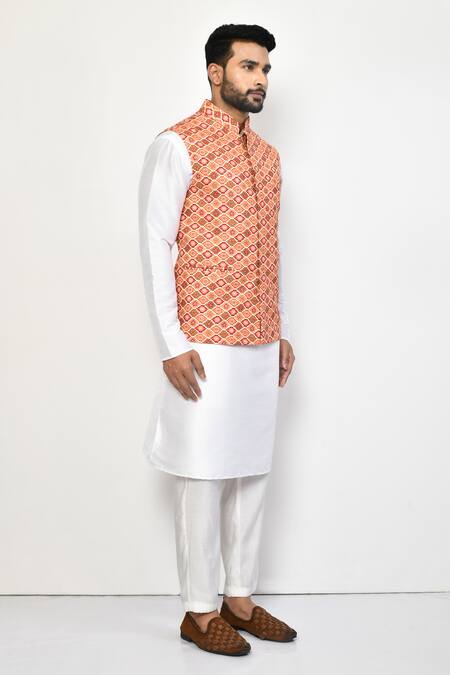 Buy_Arihant Rai Sinha_White Silk, Cotton Full Sleeve Plain Kurta Set