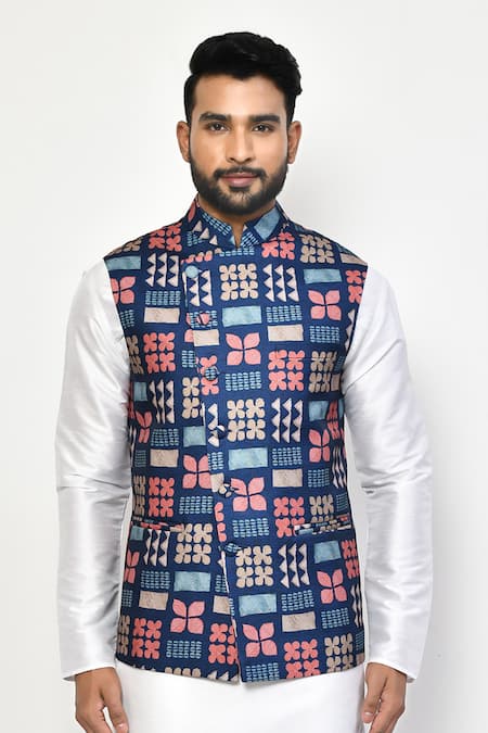 Buy Arihant Rai Sinha Blue Silk, Cotton Embroidery Thread Work Bundi And Kurta Set Online at Aza Fashions Buy_Arihant Rai Sinha_Blue Silk, Cotton Embroidery Thread Work Bundi And Kurta Set_Online_at_Aza_Fashions